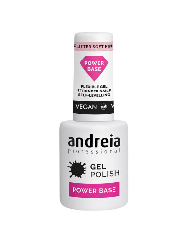 Verniz Gel Andreia Power Base - Glitter Soft Pink Gel Polish Andreia