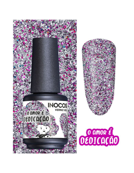 Verniz Gel Foil Prata com Glitter Vermelho Amor é Dedicação 15ml - Coleção Amor é Amor INOCOS INOCOS Verniz Gel