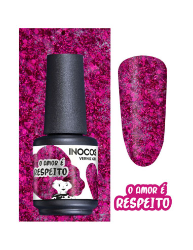 Verniz Gel Rosa Glitter Amor é Respeito 15ml - Coleção Amor é Amor INOCOS INOCOS Verniz Gel