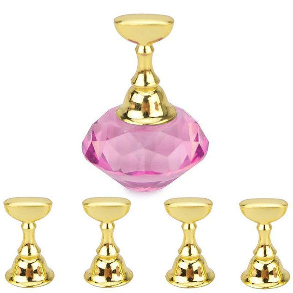 Expositor magnético con base de cristal rosa, 5 soportes