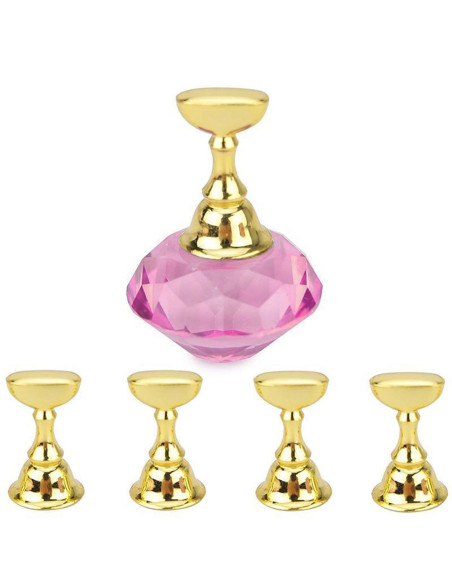 Expositor magnético con base de cristal rosa, 5 soportes