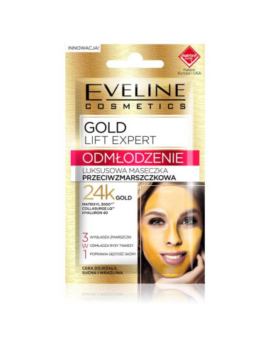 Máscara Folha Facial Luxuosa 3 em 1 Gold Lift Expert- Eveline Cosmetics Mascara Facial