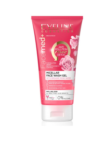 Gel de Lavagem Facial Água de Rosas Orgânicas 150ml Facemed+ Eveline Cosmetics Esfoliantes Rosto