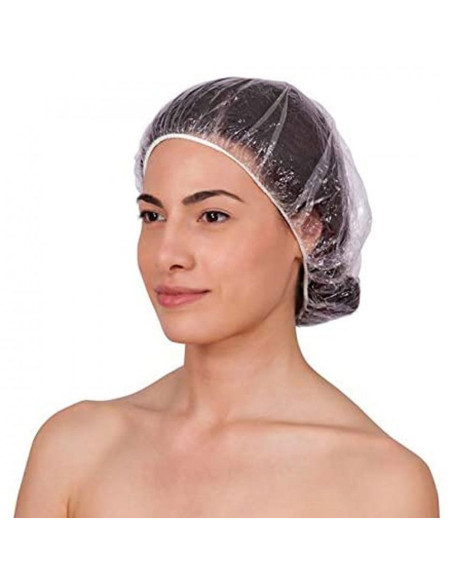 Gorros desechables de polietileno transparente, 100 unidades