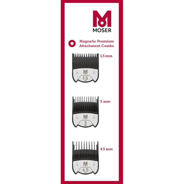 Moser Premium set de 3, 1,5/3/4,5 mm peines magnéticos