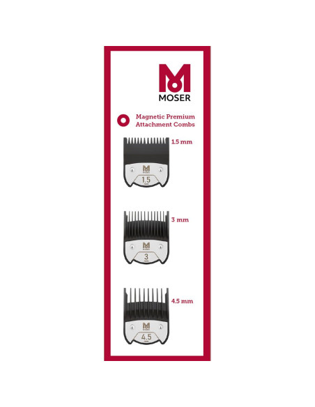 Pack de 3 Pentes de Corte Magnéticos Premium 1.5/3/4.5mm - Moser Pentes & Cabeças