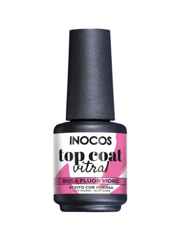 Top Coat Vitral Rosa Flúor Vidro 15ml - INOCOS INOCOS Verniz Gel