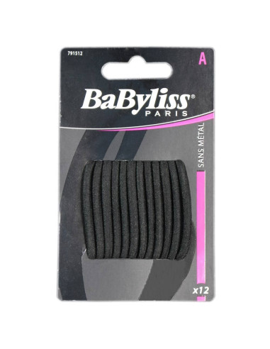 Pack 12 Elásticos Cabelo - Preto - Babyliss desc Frizetes | Ganchos | Molas 