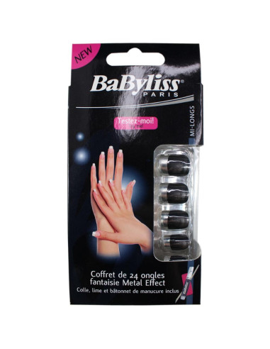 Kit 24 Unhas Decoradas com Ponta Prateada - Babyliss | DESC Manicure e Pedicure Outlet