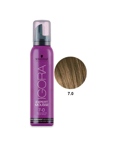 Mousse 7.0 Louro Médio Natural Igora Expert 100ml - Schwarzkopf Expert Mousse (Coloração Directa)