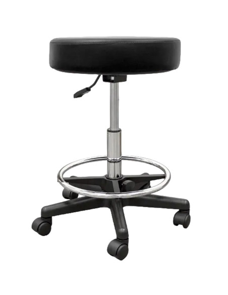 Taburete negro regulable con reposapiés