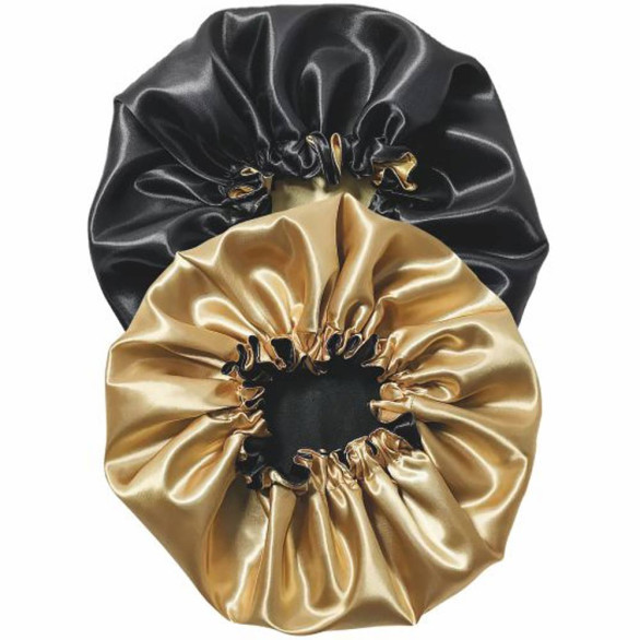 Ricki Parodi gorro de satén negro y dorado antiencrespamiento