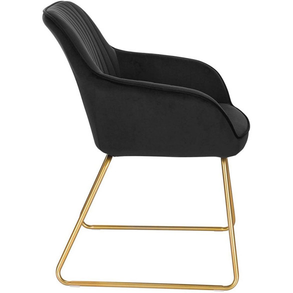 Silla de manicura de terciopelo negra con patas doradas