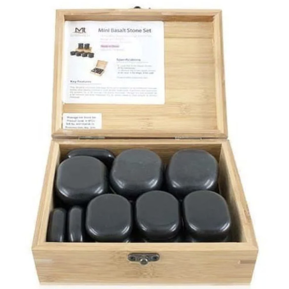 Piedras de basalto en caja de madera, 18 unidades