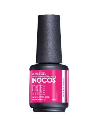 Verniz Gel Inocos - Fonte dos Amores Rosa Neon com Brilhos 15ml INOCOS Verniz Gel