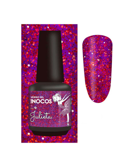 Verniz Gel Violeta com glitter Vermelho Julieta 15ml - Coleção Bailados da Maria Inocos INOCOS Verniz Gel