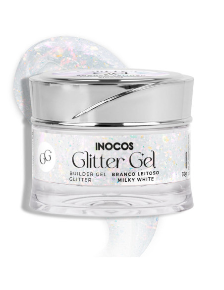 Gel de Construção com Glitter INOCOS Diamonds Branco Leitoso 30GR INOCOS Gel Construção