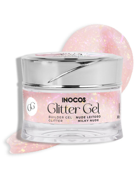 Gel de Construção com Glitter INOCOS Diamonds Nude Leitoso 30GR INOCOS Gel Construção