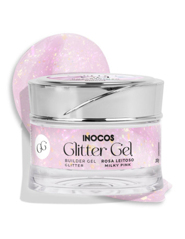 Gel de Construção com Glitter INOCOS Diamonds Rosa Leitoso 30GR INOCOS Gel Construção