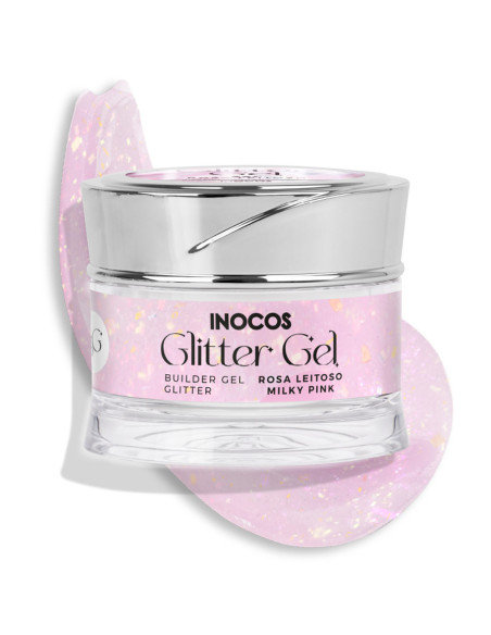 Gel de Construção com Glitter INOCOS Diamonds Rosa Leitoso 50GR INOCOS Gel Construção