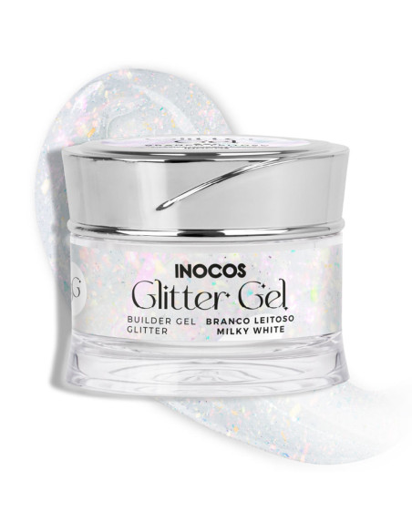 Gel de Construção com Glitter INOCOS Diamonds Branco Leitoso 50GR INOCOS Gel Construção