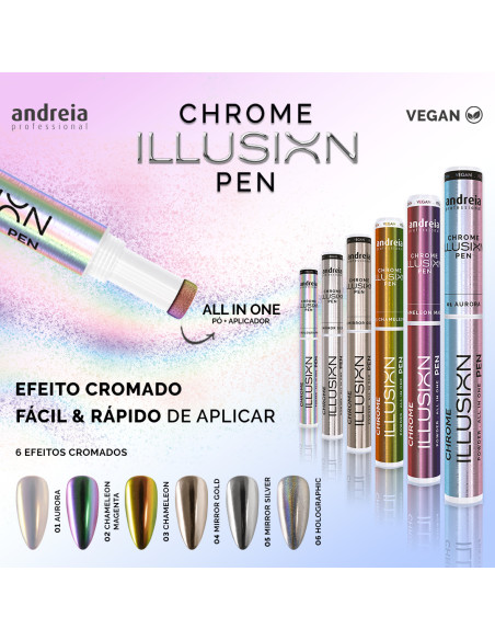 Andreia Chrome Illusion 02 Chameleon Magenta lápiz nail art