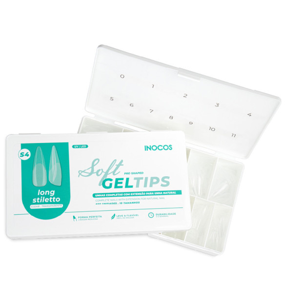 Inocos Soft Gel Tips S4 Long Stiletto 500 unidades
