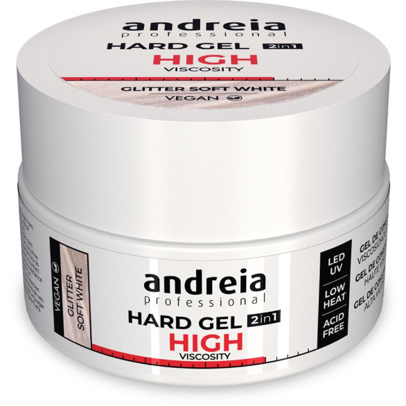 Andreia Hard Gel 2 en 1 Glitter Soft White alta viscosidad 22 g