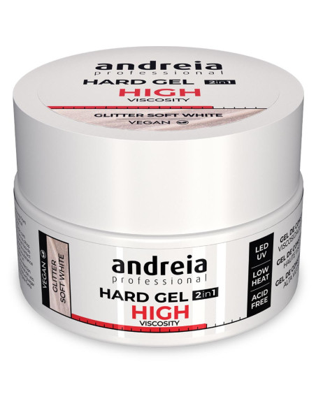 Andreia Hard Gel 2 en 1 Glitter Soft White alta viscosidad 22 g