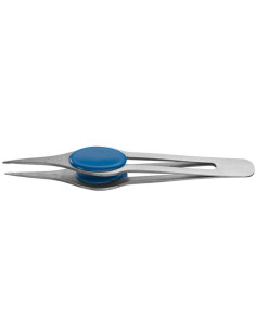 Pinza anatómica azul de punta de aguja inoxidable
