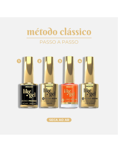 Verniz Like Gel INOCOS 196 Laranja Papaia 11ml efeito gel s/lâmpada