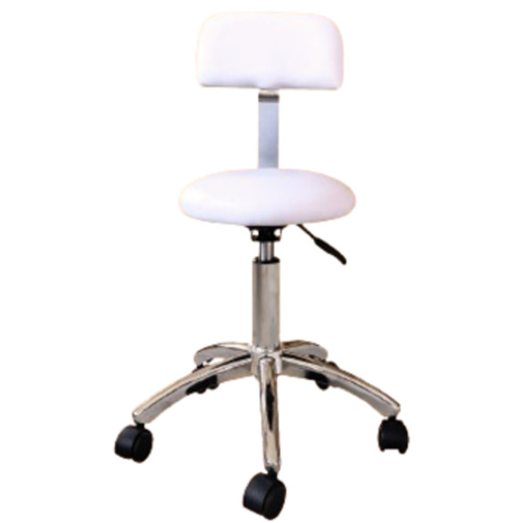 Silla de manicura blanca con respaldo y cinco ruedas