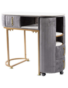 Mesa de Manicure Nórdic, com detalhes em veludo e acabamento dourado