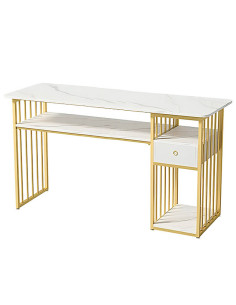 Mesa de Manicure Golden, com detalhes em mármore e acabamento dourado