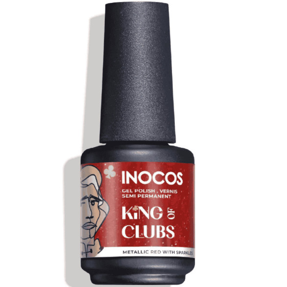 Esmalte semipermanente Inocos QH2 Rei de Paus 15 ml rojo con brillos metalizados