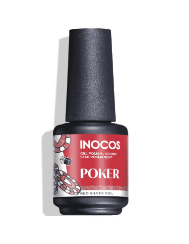 Verniz Gel Inocos Poker 15ml Vermelho Foil Prata