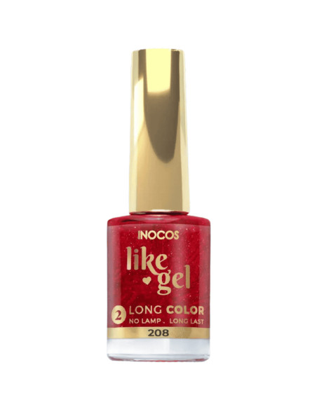 Esmalte efecto gel Inocos Like Gel 208 11 ml rojo con brillos metalizados