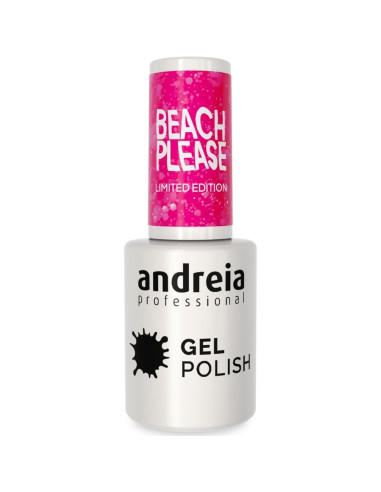 Esmalte Gel Andreia Professional Beach! Please! BP5 Rosa Vibrante Con Glitter Holográfico