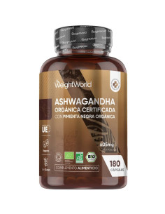 WeightWorld ashwagandha orgánica con pimienta 605 mg, 180 cápsulas