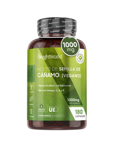 WeightWorld aceite de semillas de cáñamo 1000 mg, 180 cápsulas