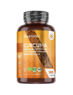 WeightWorld cúrcuma, jengibre y pimienta orgánicos, 180 cápsulas