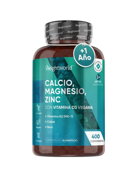 WeightWorld calcio, magnesio y zinc con D3, 400 comprimidos