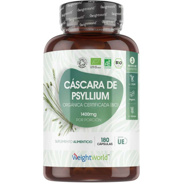 WeightWorld cáscara de psyllium orgánica 1400 mg, 180 cápsulas