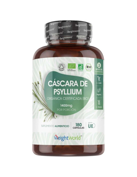 WeightWorld cáscara de psyllium orgánica 1400 mg, 180 cápsulas