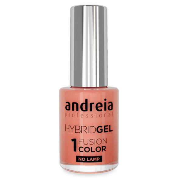 Andreia Hybrid Gel Charmed H91 esmalte coral con brillo dorado