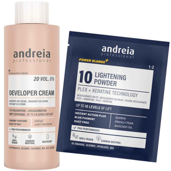 Andreia Power Blonde kit decolorante 10 niveles y oxidante 20 vol