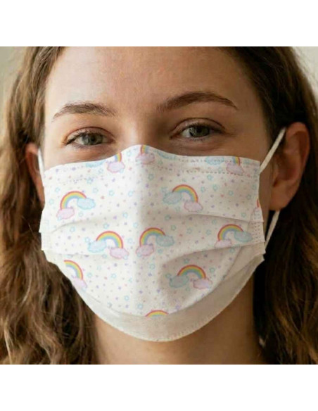 Mascarilla infantil con visera, estampado nubes
