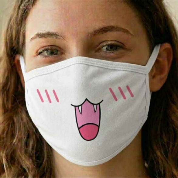 Mascarilla infantil de tejido blanca con estampado de gato