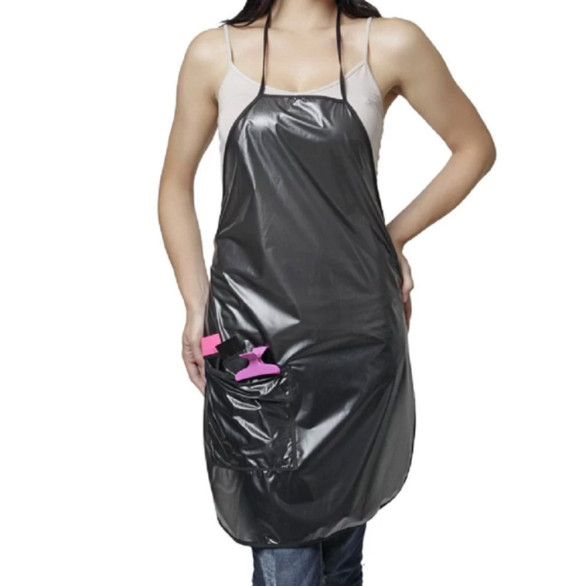 Delantal impermeable negro peluquería con bolsillo