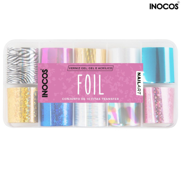 INOCOS foil Nail Art 002 Metalizado, 10 láminas